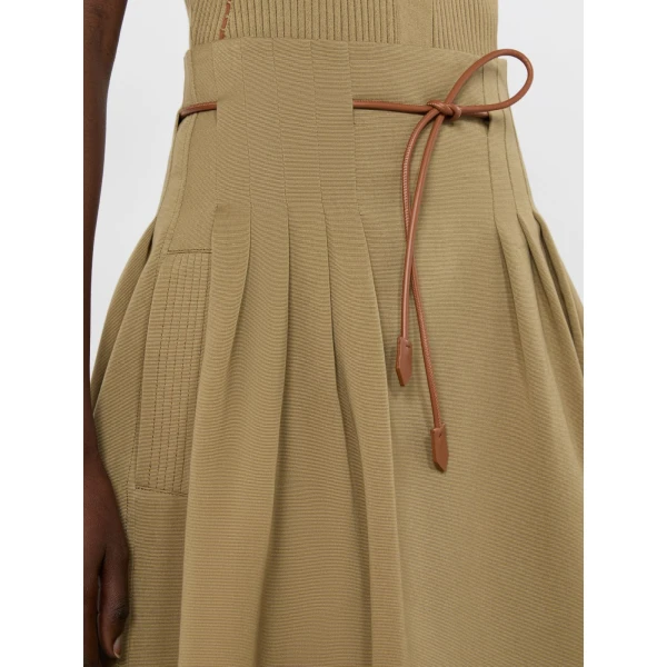 Max Mara Tempio Pleated Cotton Ottoman Skirt in Khaki | Pleated Skirts | Coveti