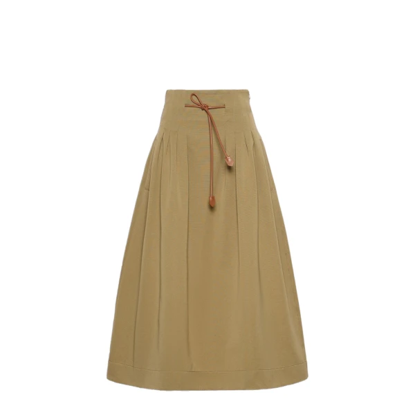 Tempio Pleated Cotton Ottoman Skirt in Khaki