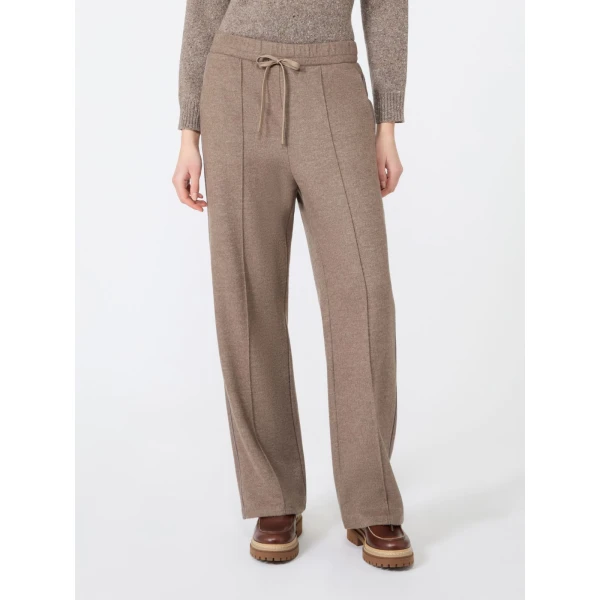 Max Mara Tenda Jersey Drap Wide-Leg Trousers in Marron Glace | Sweatpants | Coveti