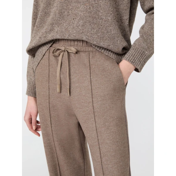 Max Mara Tenda Jersey Drap Wide-Leg Trousers in Marron Glace | Sweatpants | Coveti