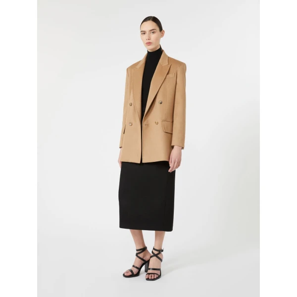 Max Mara Tenda Sable-Look Camel Pencil Skirt in Black | Pencil Skirts | Coveti