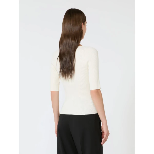 Max Mara Tenente Rib-Knit Stretch Viscose Jumper in Ecru | Sweaters | Coveti