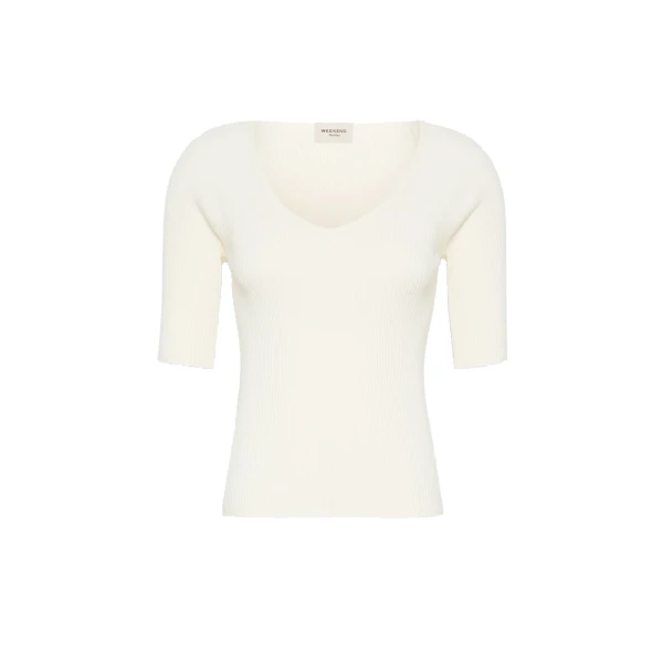 Max Mara Tenente Rib-Knit Stretch Viscose Jumper in Ecru | Sweaters | Coveti