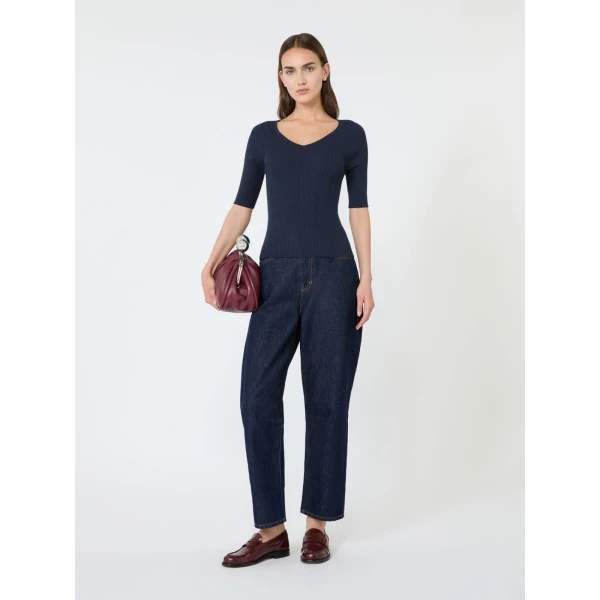 Max Mara Tenente Rib-Knit Stretch Viscose Jumper in Navy | Sweaters | Coveti