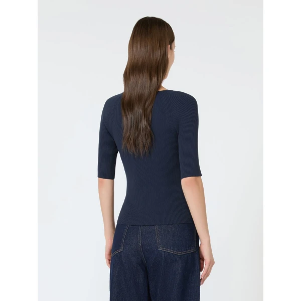 Max Mara Tenente Rib-Knit Stretch Viscose Jumper in Navy | Sweaters | Coveti