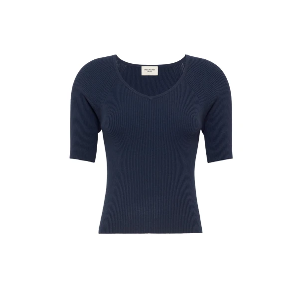 Max Mara Tenente Rib-Knit Stretch Viscose Jumper in Navy | Sweaters | Coveti