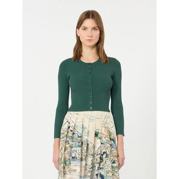 Max Mara Tennis Fine Rib Viscose Cardigan in Green | Cardigan | Coveti