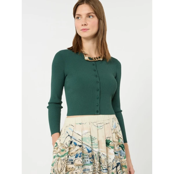 Max Mara Tennis Fine Rib Viscose Cardigan in Green | Cardigan | Coveti