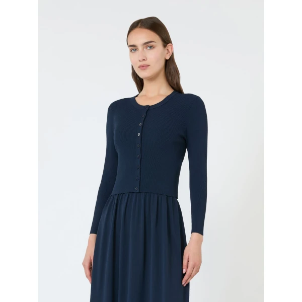 Max Mara Tennis Fine Rib Viscose Cardigan in Navy | Cardigan | Coveti