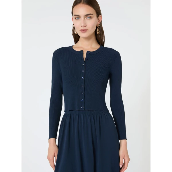 Max Mara Tennis Fine Rib Viscose Cardigan in Navy | Cardigan | Coveti