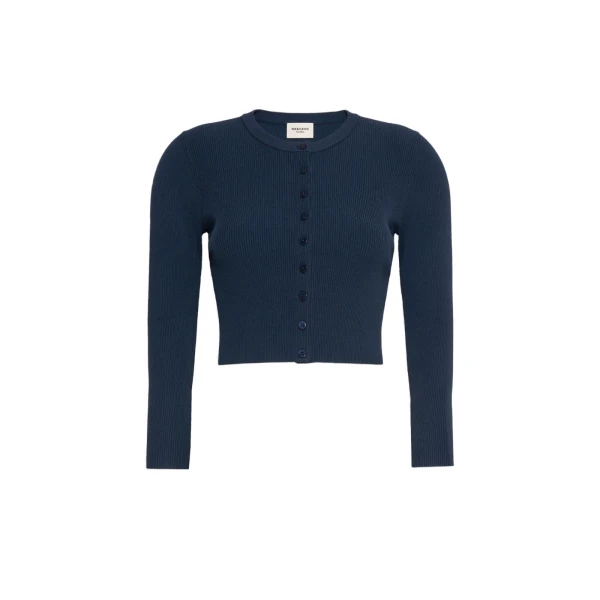 Max Mara Tennis Fine Rib Viscose Cardigan in Navy | Cardigan | Coveti