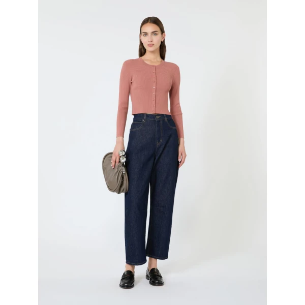 Max Mara Tennis Fine Rib Viscose Cardigan in Terra Cotta | Cardigan | Coveti