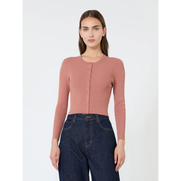 Max Mara Tennis Fine Rib Viscose Cardigan in Terra Cotta | Cardigan | Coveti