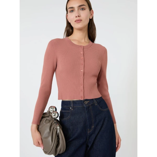 Max Mara Tennis Fine Rib Viscose Cardigan in Terra Cotta | Cardigan | Coveti