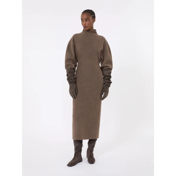 Max Mara Tenuta Wool and Cashmere Jersey Dress in Mud | Maxi Dresses | Coveti