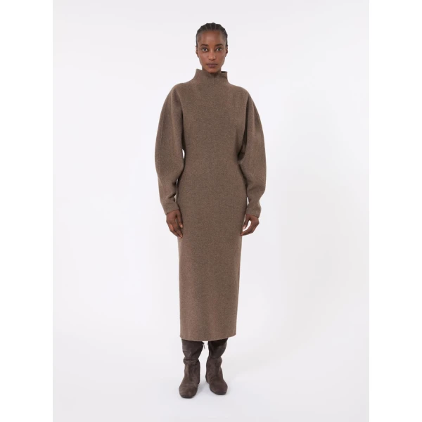 Max Mara Tenuta Wool and Cashmere Jersey Dress in Mud | Maxi Dresses | Coveti
