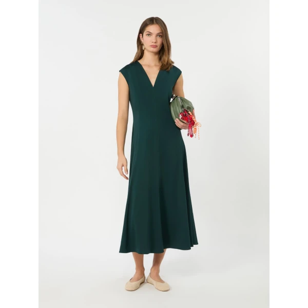 Max Mara Ter Long Interlock Jersey Dress in Green | Maxi Dresses | Coveti