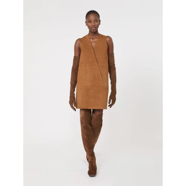 Max Mara Terra Short Suede Dress in Camel | Mini Dresses | Coveti