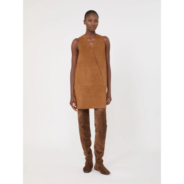 Max Mara Terra Short Suede Dress in Camel | Mini Dresses | Coveti