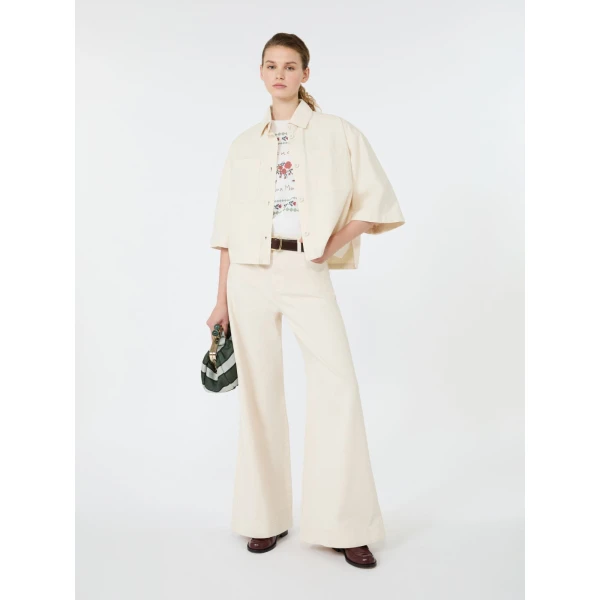 Max Mara Terra Washed Cotton Cropped Jacket in Ecru | Jackets | Coveti