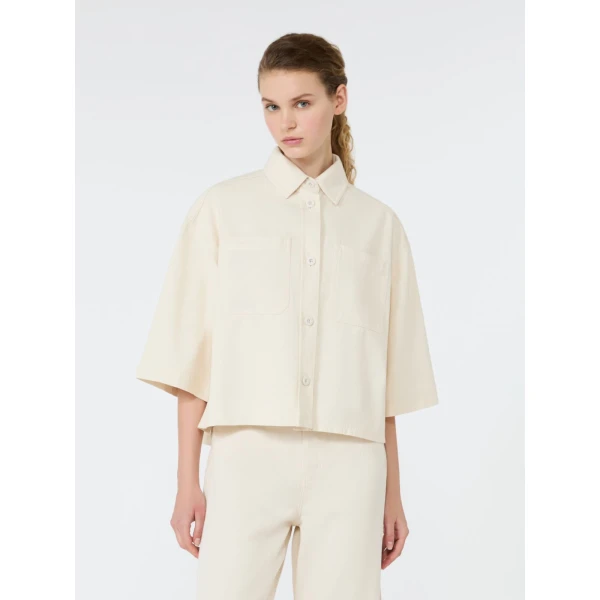 Max Mara Terra Washed Cotton Cropped Jacket in Ecru | Jackets | Coveti