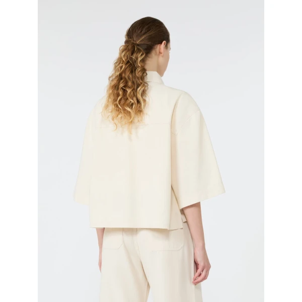 Max Mara Terra Washed Cotton Cropped Jacket in Ecru | Jackets | Coveti