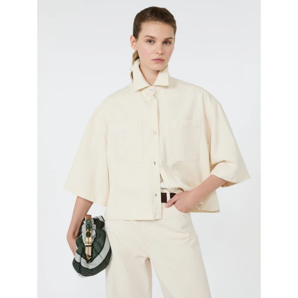 Max Mara Terra Washed Cotton Cropped Jacket in Ecru | Jackets | Coveti