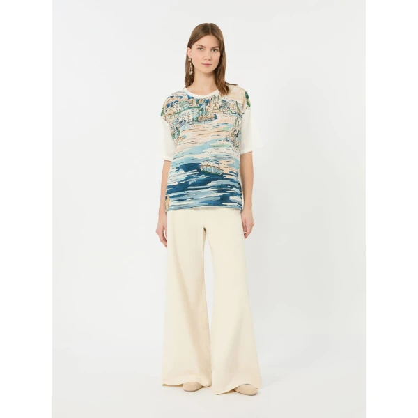 Max Mara Terzo Jersey and Printed Silk T-Shirt in Light Blue | T-shirts | Coveti