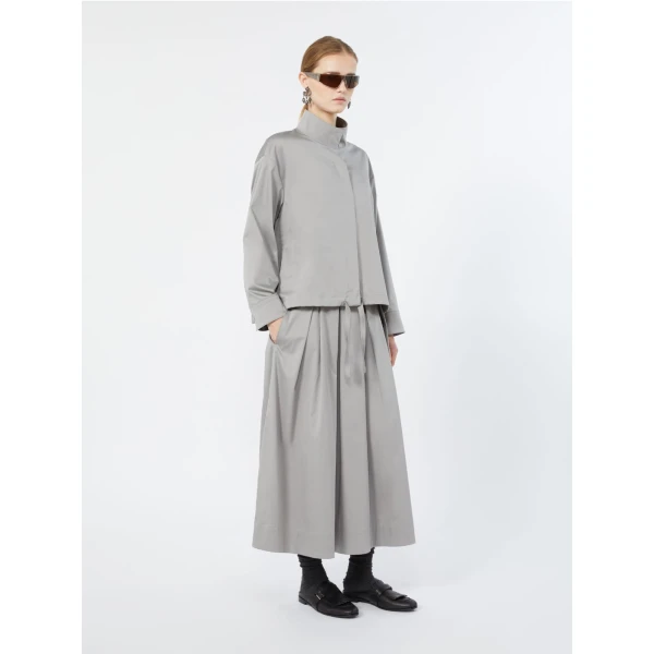Max Mara Tesoro Cotton Satin Pleated Midi Skirt in Light Grey | Pleated Skirts | Coveti