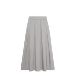 Max Mara Tesoro Cotton Satin Pleated Midi Skirt in Light Grey | Pleated Skirts | Coveti