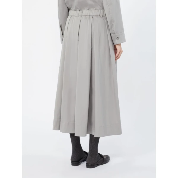 Max Mara Tesoro Cotton Satin Pleated Midi Skirt in Light Grey | Pleated Skirts | Coveti