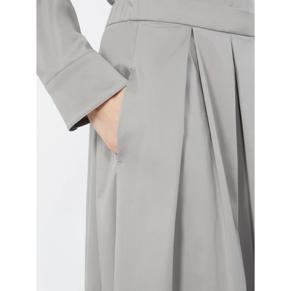 Max Mara Tesoro Cotton Satin Pleated Midi Skirt in Light Grey | Pleated Skirts | Coveti