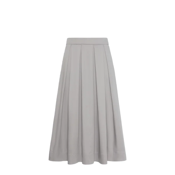 Max Mara Tesoro Cotton Satin Pleated Midi Skirt in Light Grey | Pleated Skirts | Coveti