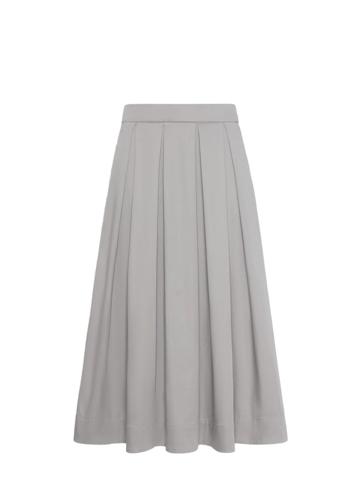 Max Mara Tesoro Cotton Satin Pleated Midi Skirt in Light Grey Max Mara Tesoro Cotton Satin Pleated Midi Skirt in Light Grey | Pleated Skirts | Coveti