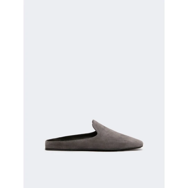 Max Mara Tessile Suede Mules in Medium Grey | Mules | Coveti