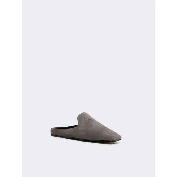 Max Mara Tessile Suede Mules in Medium Grey | Mules | Coveti