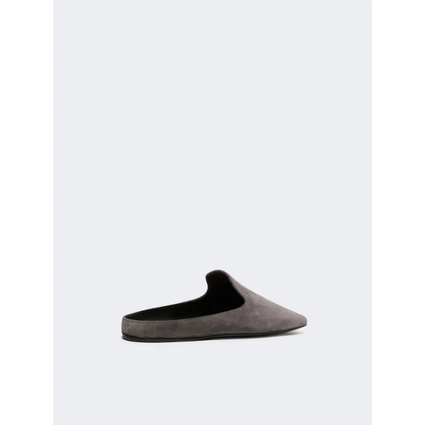 Max Mara Tessile Suede Mules in Medium Grey | Mules | Coveti