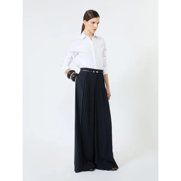 Max Mara Tiglio Wool Trousers with Plisse Detail in Ultramarine | Wide leg pants | Coveti