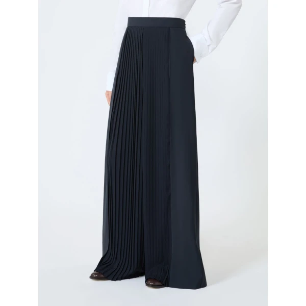 Max Mara Tiglio Wool Trousers with Plisse Detail in Ultramarine | Wide leg pants | Coveti