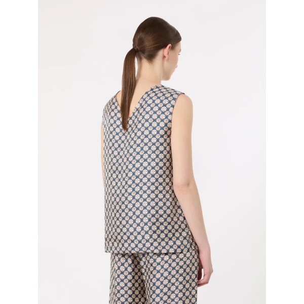 Max Mara Timetop Printed Silk Sleeveless Top in Navy | Blouse | Coveti