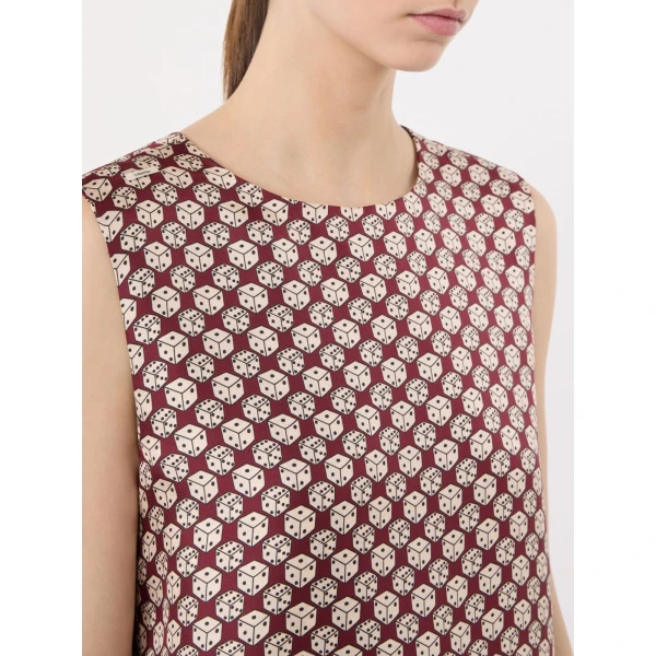 Max Mara Timetop Printed Silk Sleeveless Top in Navy | Blouse | Coveti
