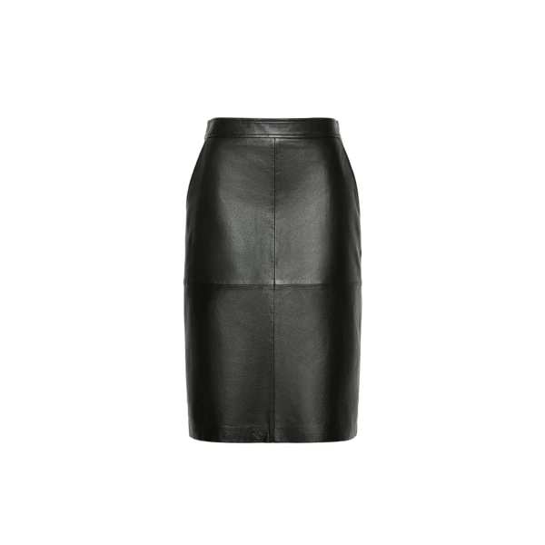 Timore Hammered Leather Pencil Skirt in Black