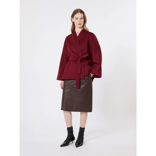 Max Mara Timore Hammered Leather Pencil Skirt in Bordeaux | Leather Skirts | Coveti