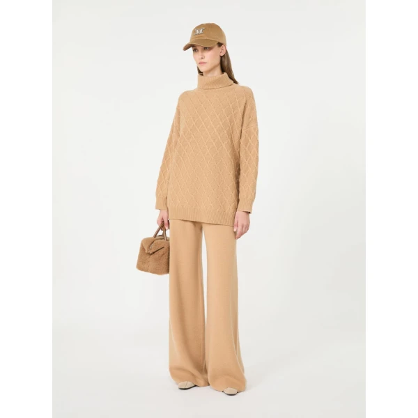 Max Mara Timore Wide Wool and Cashmere Trousers in Camel | Wide leg pants | Coveti