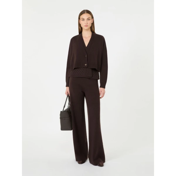 Max Mara Timore Wide Wool and Cashmere Trousers in Dark Brown | Wide leg pants | Coveti