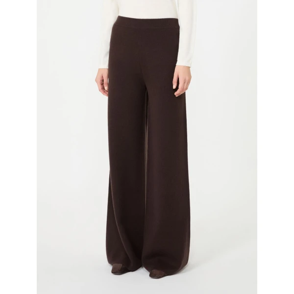 Max Mara Timore Wide Wool and Cashmere Trousers in Dark Brown | Wide leg pants | Coveti