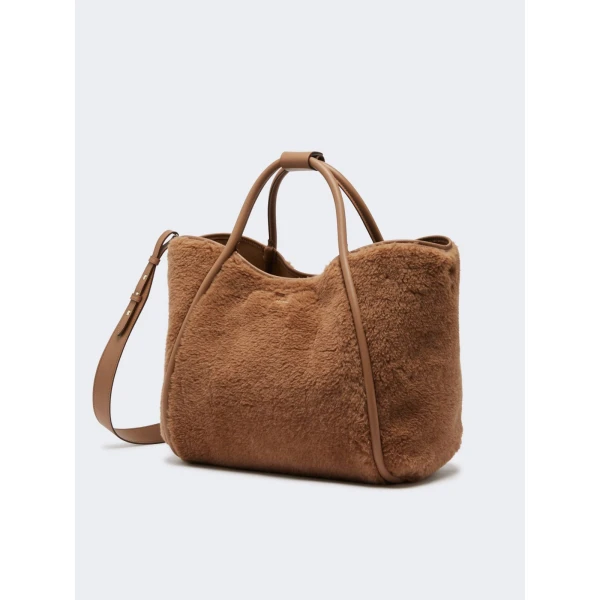 Max Mara Tmarin Medium Teddy Marine Bag in Camel | Totes & Top-Handle Bags | Coveti