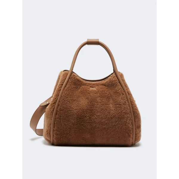 Max Mara Tmarin Medium Teddy Marine Bag in Camel | Totes & Top-Handle Bags | Coveti