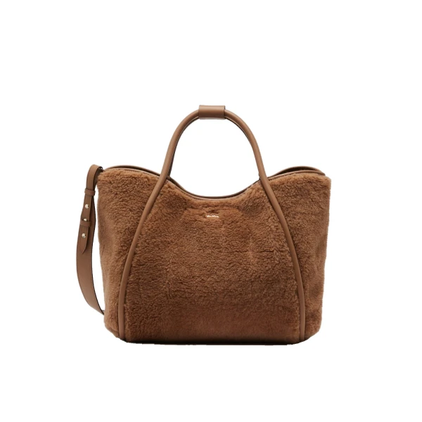 Max Mara Tmarin Medium Teddy Marine Bag in Camel | Women | Coveti