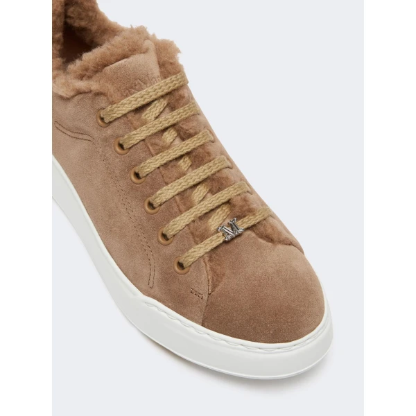 Max Mara Tmaxi Suede and Teddy Trainers in Camel | Sneakers | Coveti